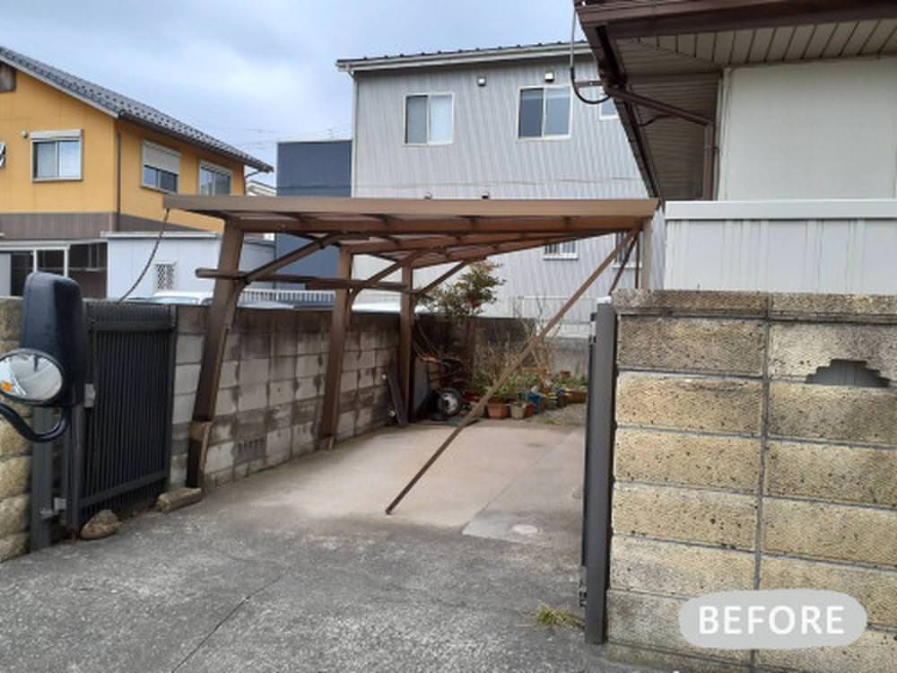 雨でも濡れることなく、車からの荷物の出入れ可能なカーポート